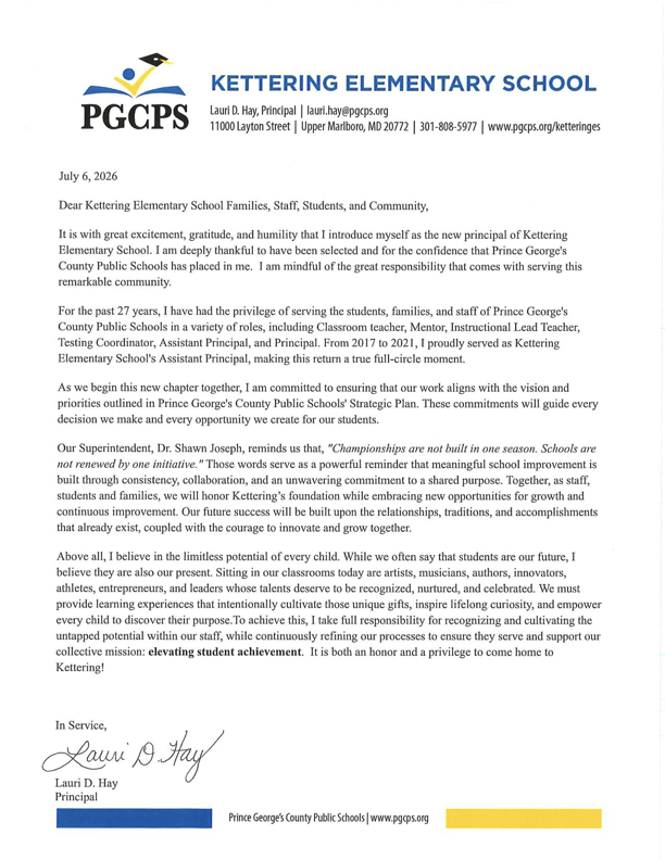 Principal Hay's introduction letter