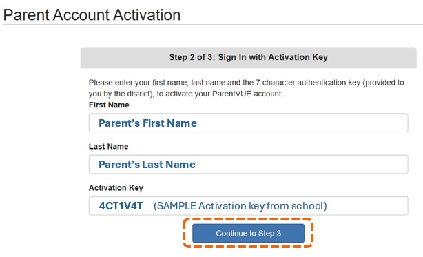ParentVUE-activate-using-key-code-Step-2-enter-parent-name-activation-key